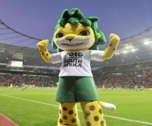 Zakumi the mascot of 2010 World Cup, a beautiful and friendly leopard with green hair puzzle