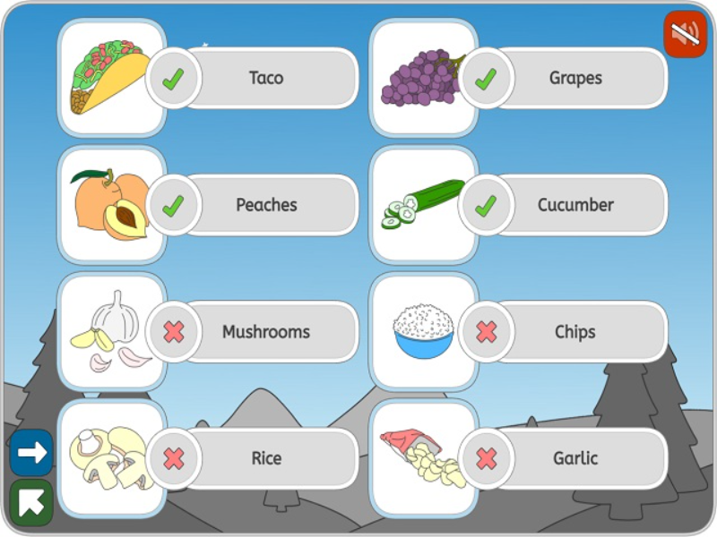 taco grapes peaches cucumber mushrooms chips rice garlic puzzle