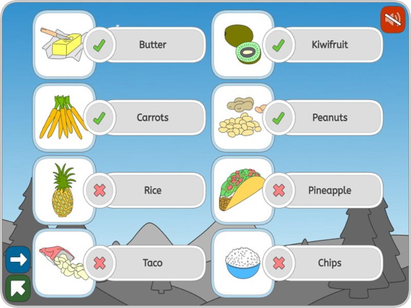 butter kiwifruit carrots peanuts rice pineapple taco chips puzzle